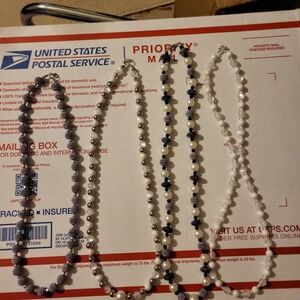 4ct Elegant Faux Pearl and Black Beaded Necklace Set 18in/22in #2